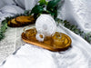 Zodiac Dreams | Double Tarot Card Holder with Double Tealight, Selenite and Clear Quartz Altar Decor, Zodiac Tarot Stand, Crystal Reading Display