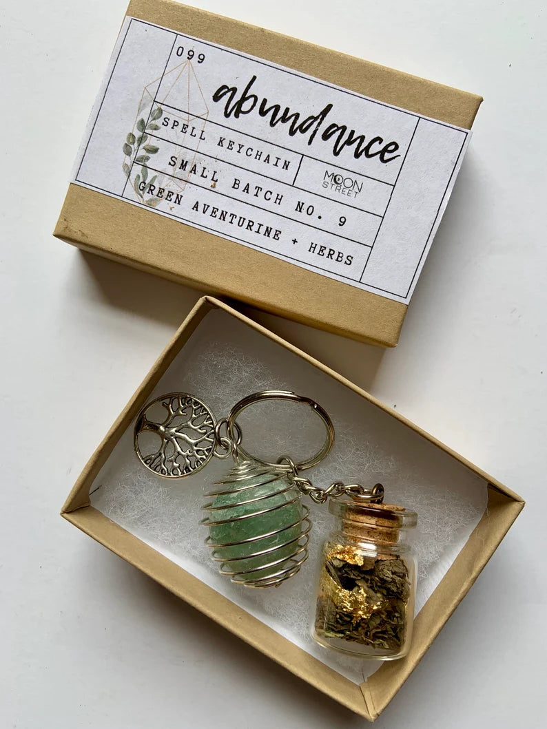 Abundance Spell Bottle + Aventurine Crystal Keychain