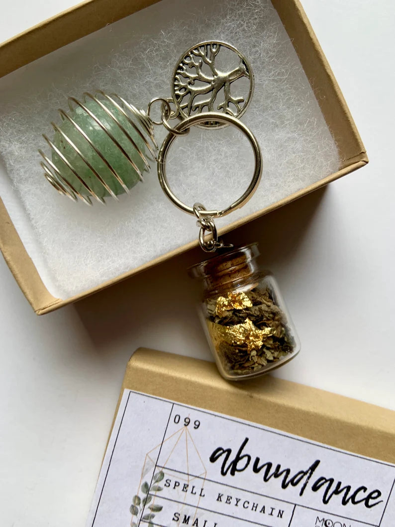 Abundance Spell Bottle + Aventurine Crystal Keychain