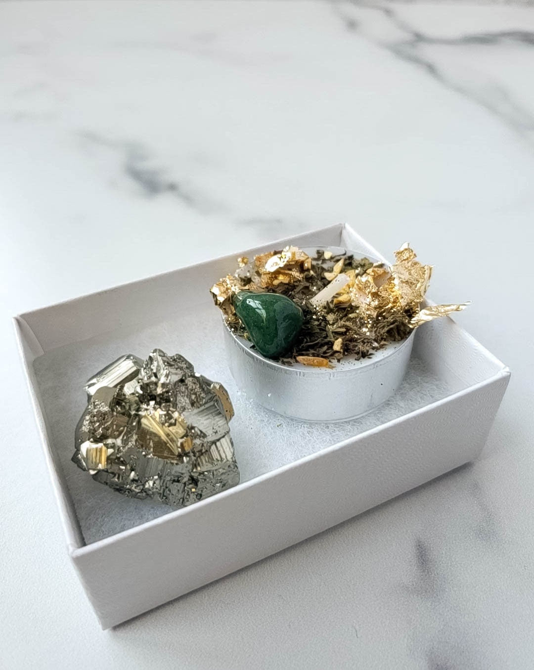 Abundance Spell Candle + Pyrite Cluster Gift Set