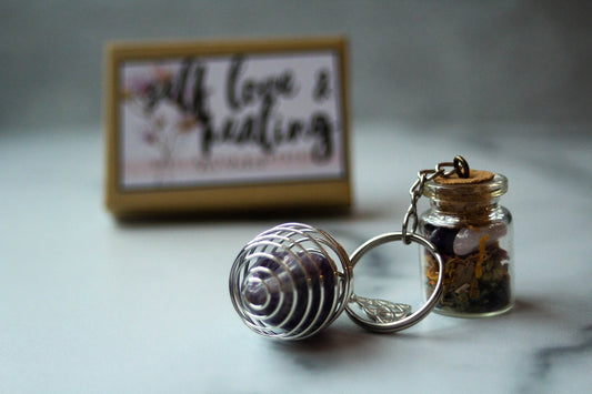Self Love & Healing Spell Bottle and Crystal Keychain