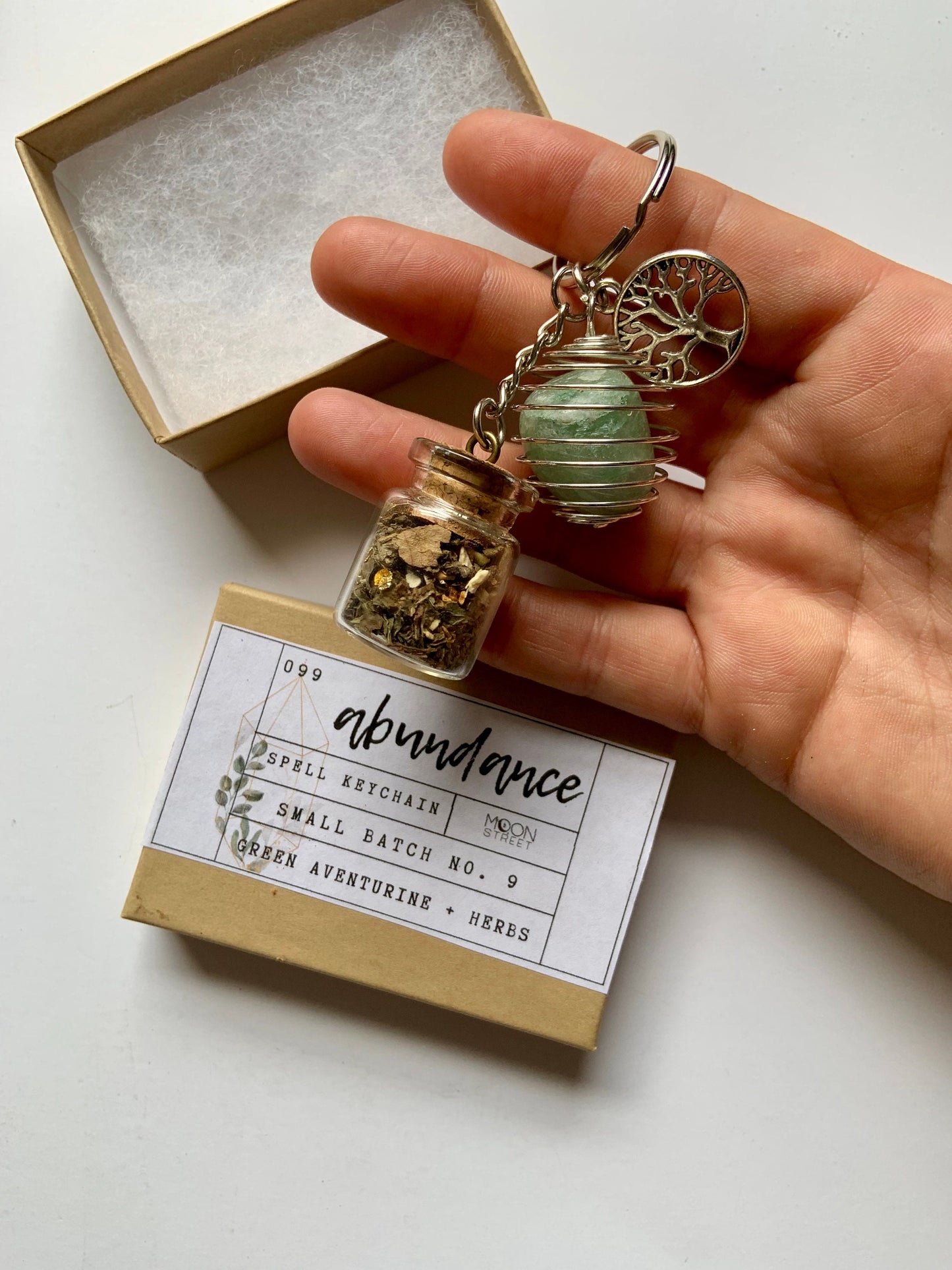 Abundance Spell Bottle + Aventurine Crystal Keychain